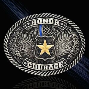 Montana‎ Silversmiths Honor & Courage Thin Blue Line Belt Buckle Retail $50 NEW!